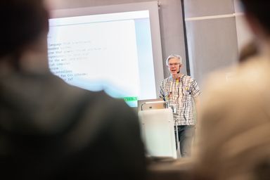 Erik Corry presenting at myConf 2023