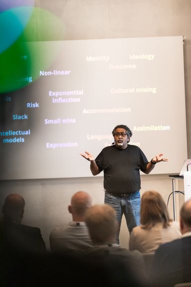 Aslam Khan presenting at myConf 2023